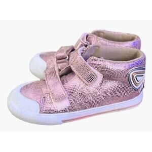 Weestep Glitter Bow Hi Top Sneaker Toddler Girl Size 9 Metallic Shimmer Velcro C